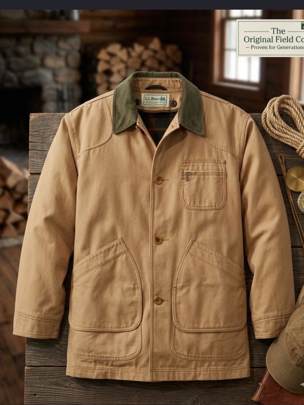L.L. BEAN Men's Original Field Coat with Wool/Nylon Liner SIZE XL